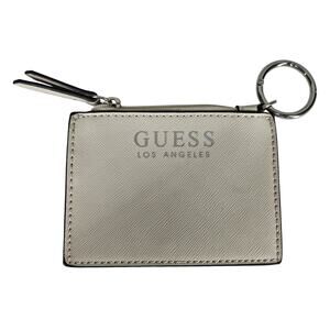GUESS WOMEN’S WHITE PVC FAUX LEATHER COIN POUCH CARD HOLDER KEYCHAIN 4.5" x 3"